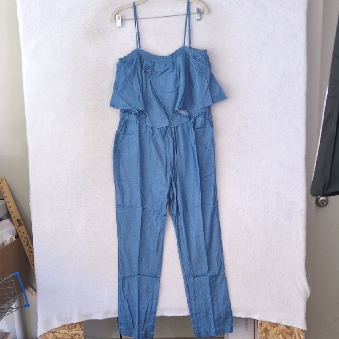 Kori Women's Blue Smocked Cold Shoulder Jumpsuit Size M